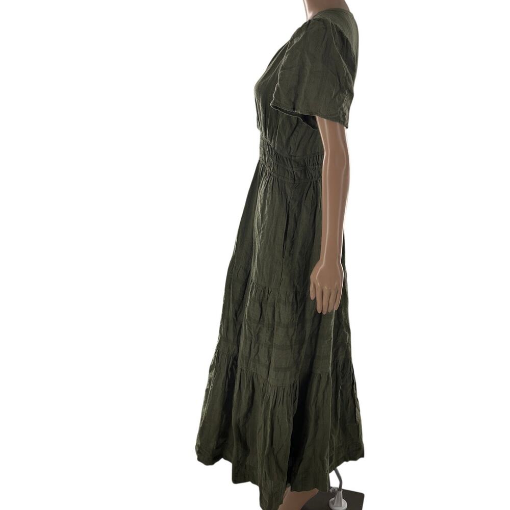 Anthropologie Moss Green Somerset Tiered V Neck Cotton Maxi Dress - Picture 7 of 11